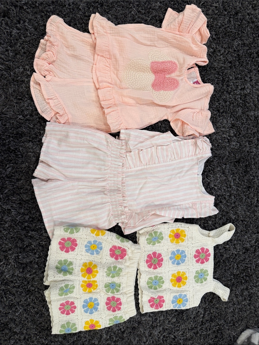 Cat & Jack Pink & Cream Girls Dress and Crochet Floral Tank Bundle